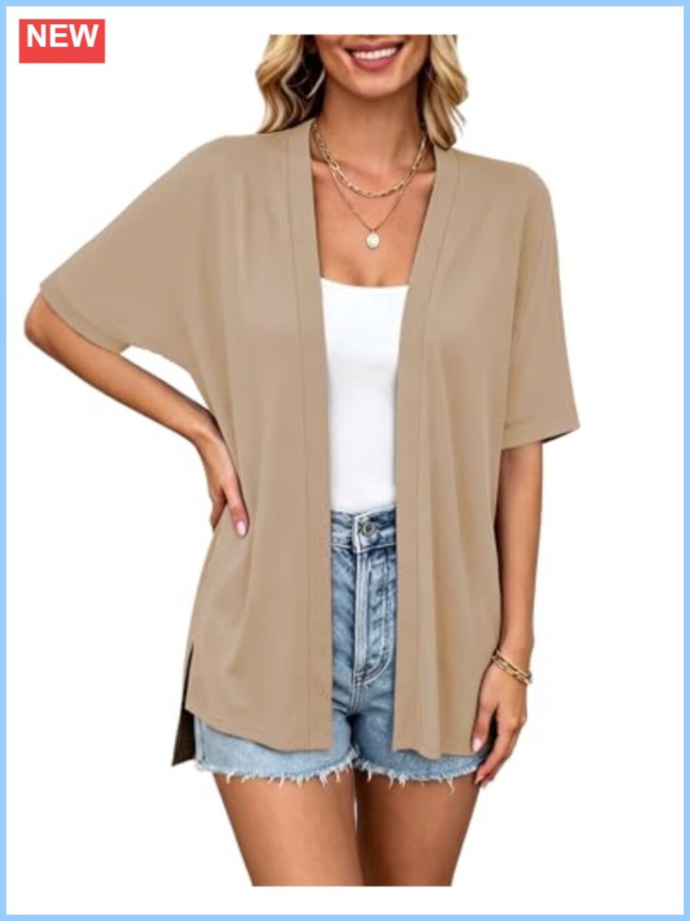 Women's Short Sleeve Open Front Lightweight Cardigan Asymmetrical Hem